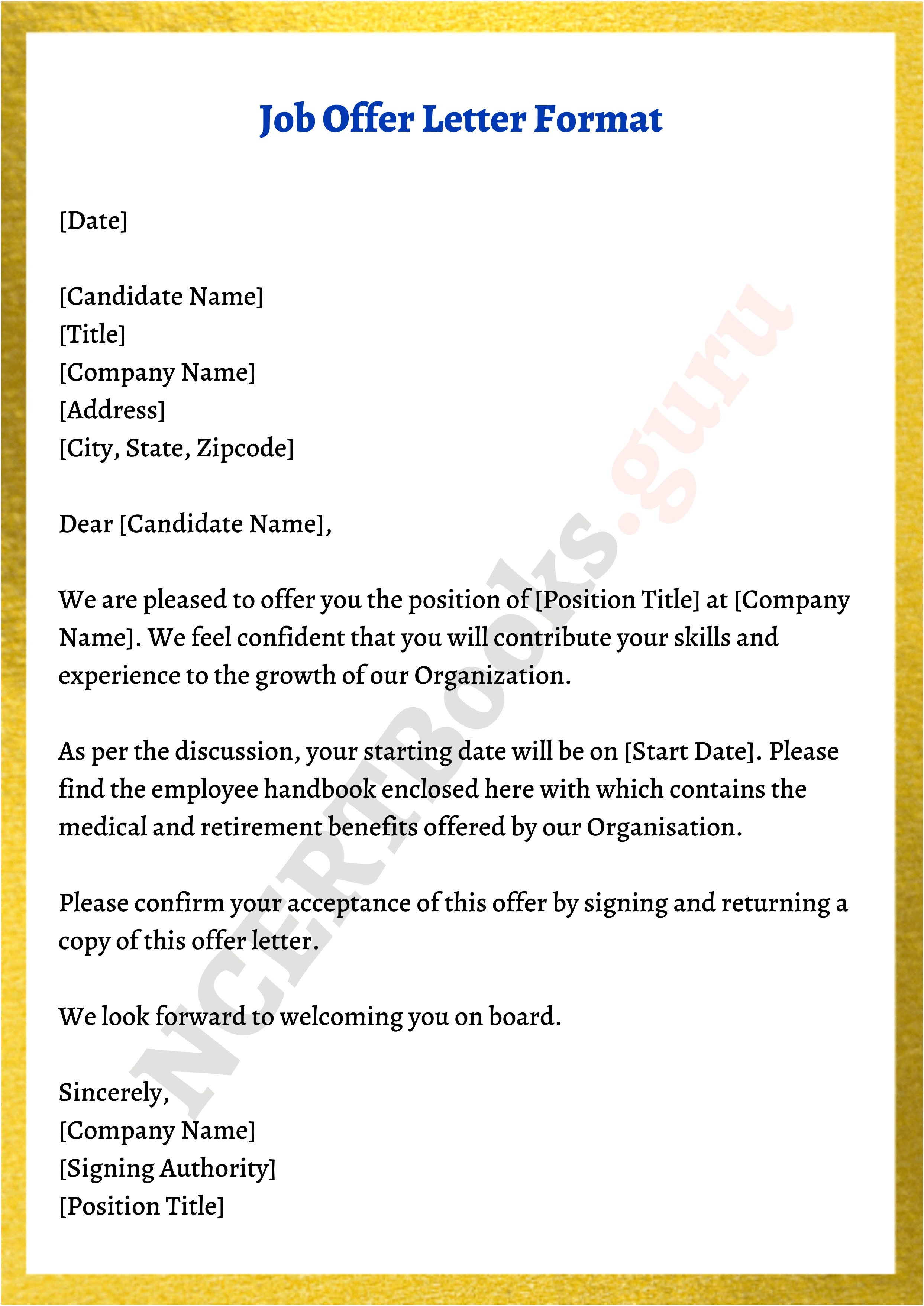 Job Offer Letter From Employer To Employee Template