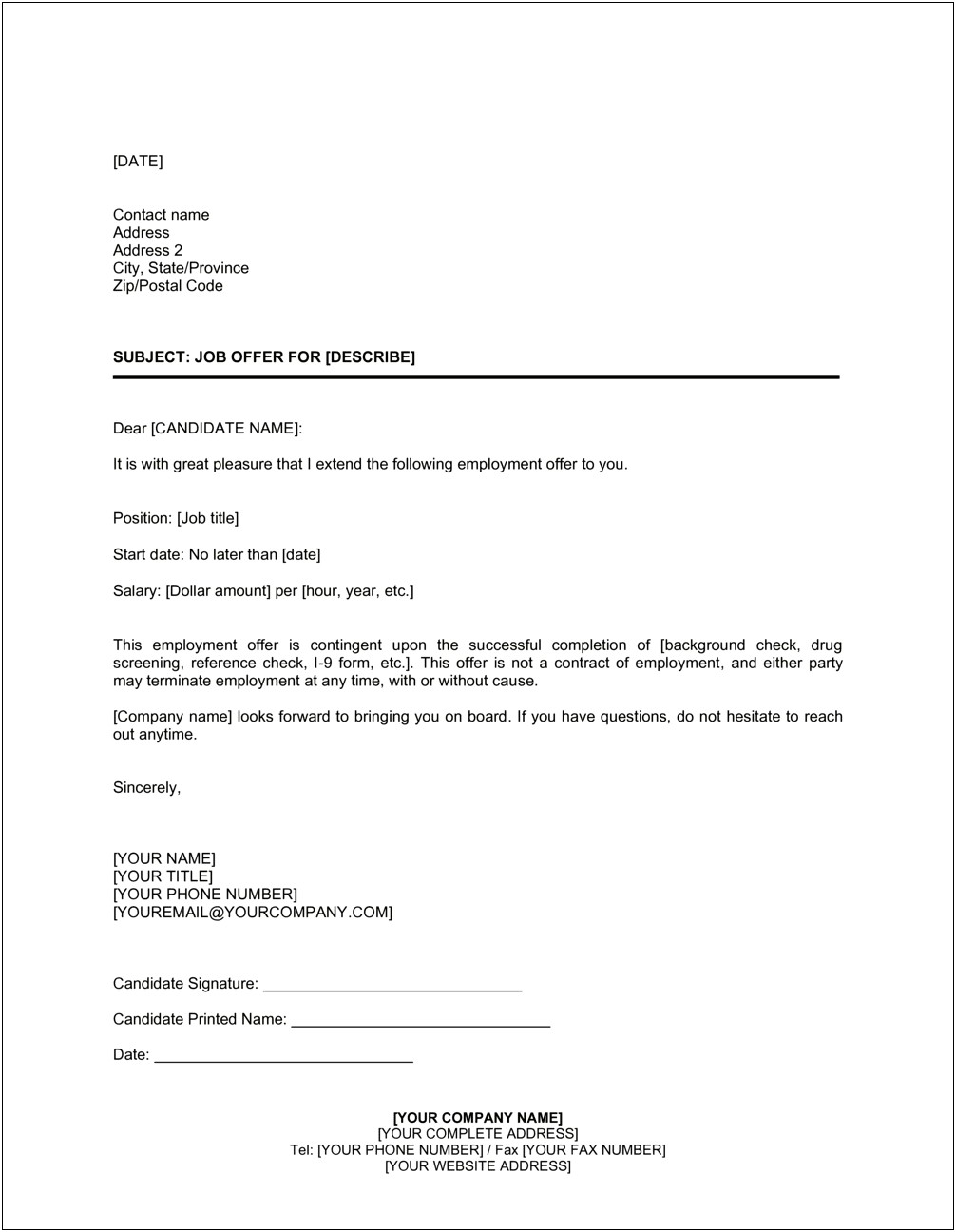 Job Offer Letter Template Doc Uk