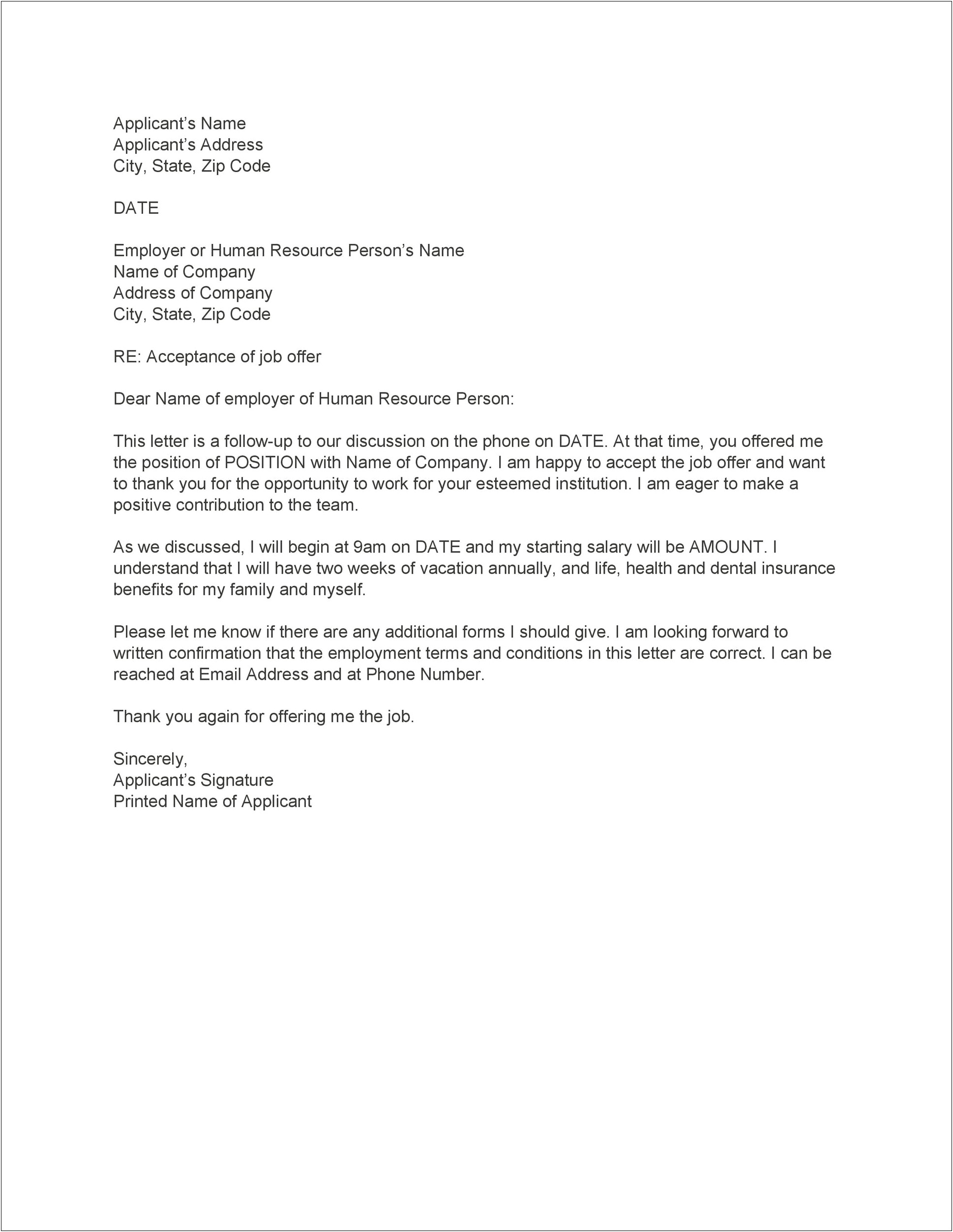 Job Offer Letter Template For A Start Up