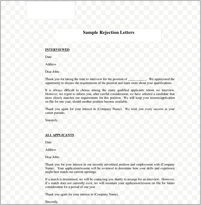 Job Rejection Thank You Letter Template