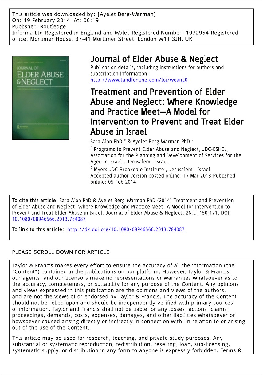Journal Of Elder Abuse And Neglect Word Template