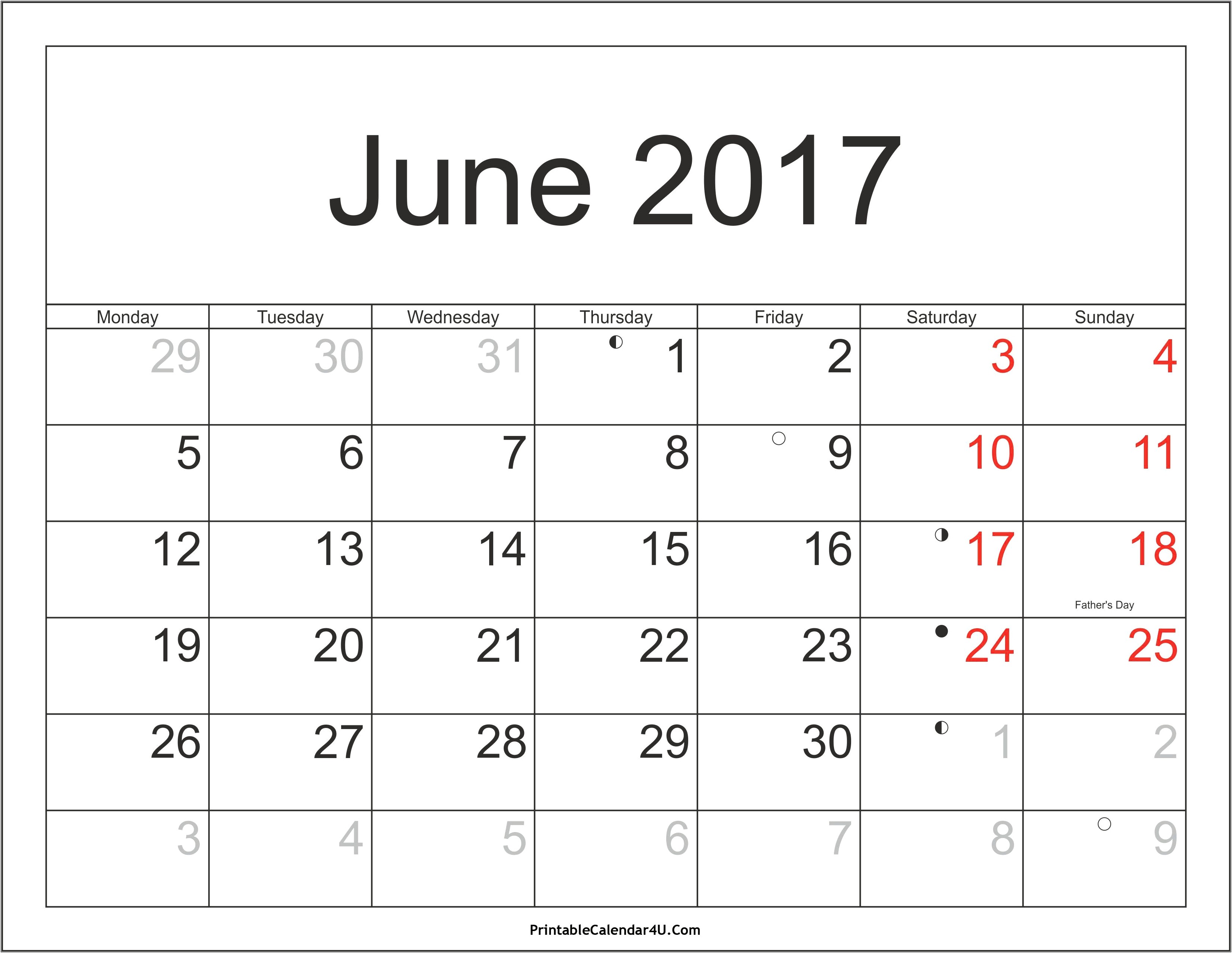 June Calendar Template 2017 Microsoft Word Portrait