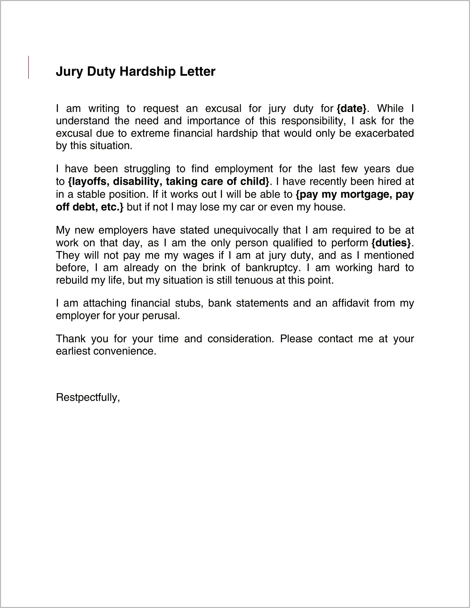 Jury Duty Excuse Letter College Student Template