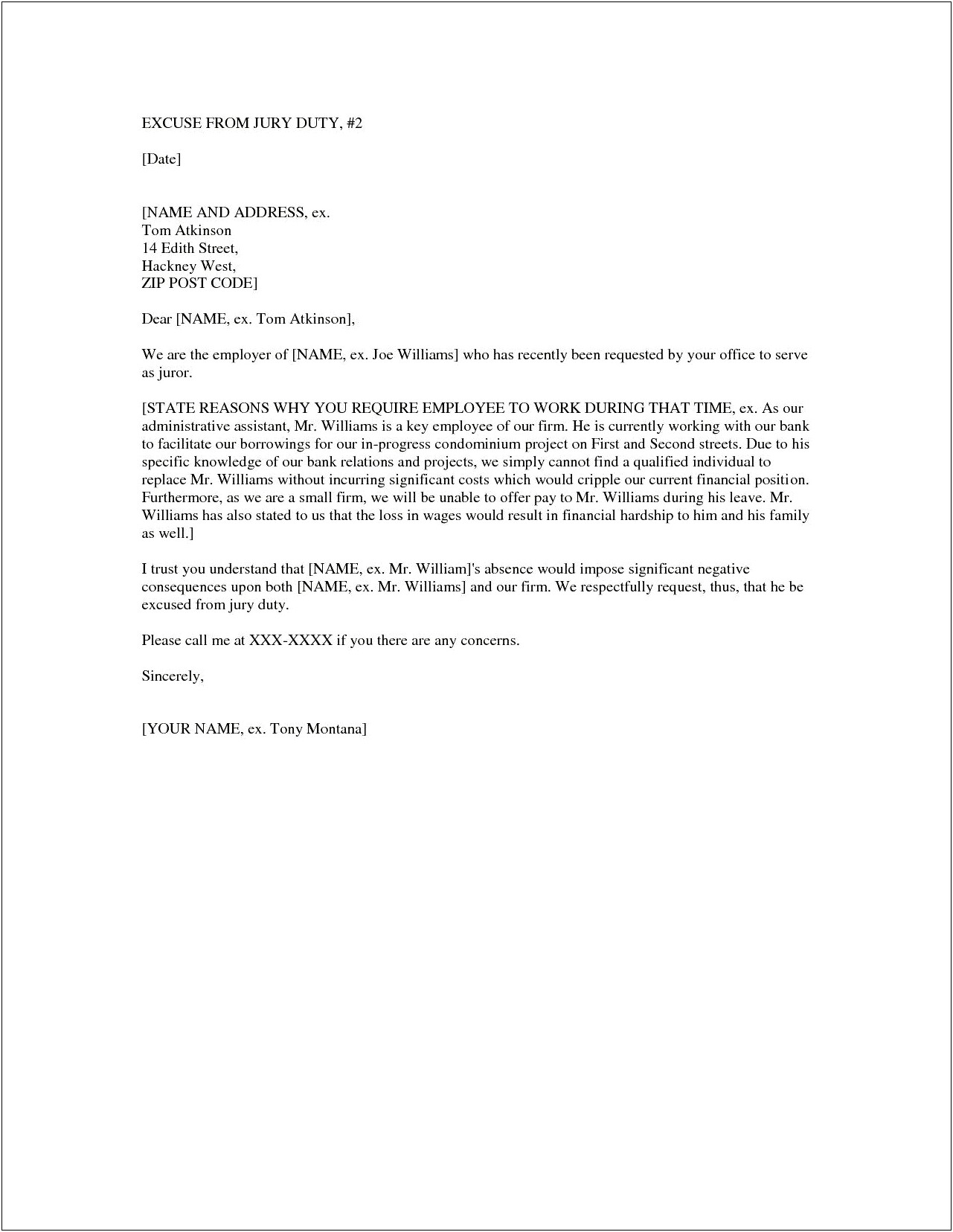 Jury Duty Excuse Letter From Employer Template