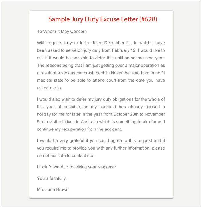 Jury Duty Exemption Letter From Employer Template Australia