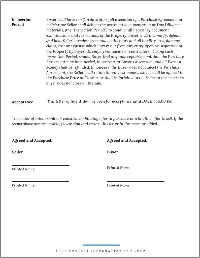 Keller Williams Letter Of Intent Template Pdf