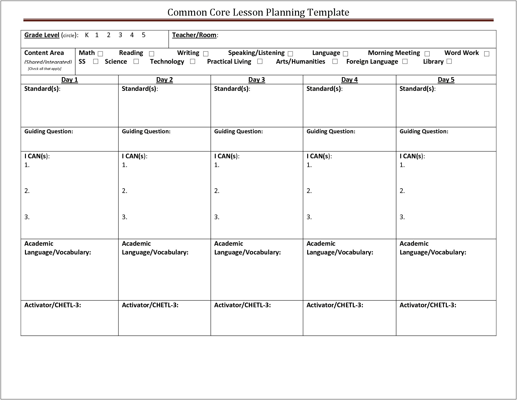 Kindergarten Cc Reading Lesson Plan Template