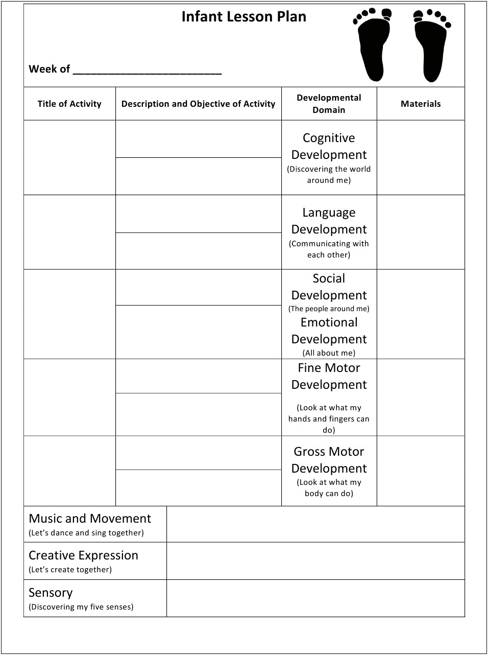 Kindergarten Common Core Weekly Lesson Plan Template