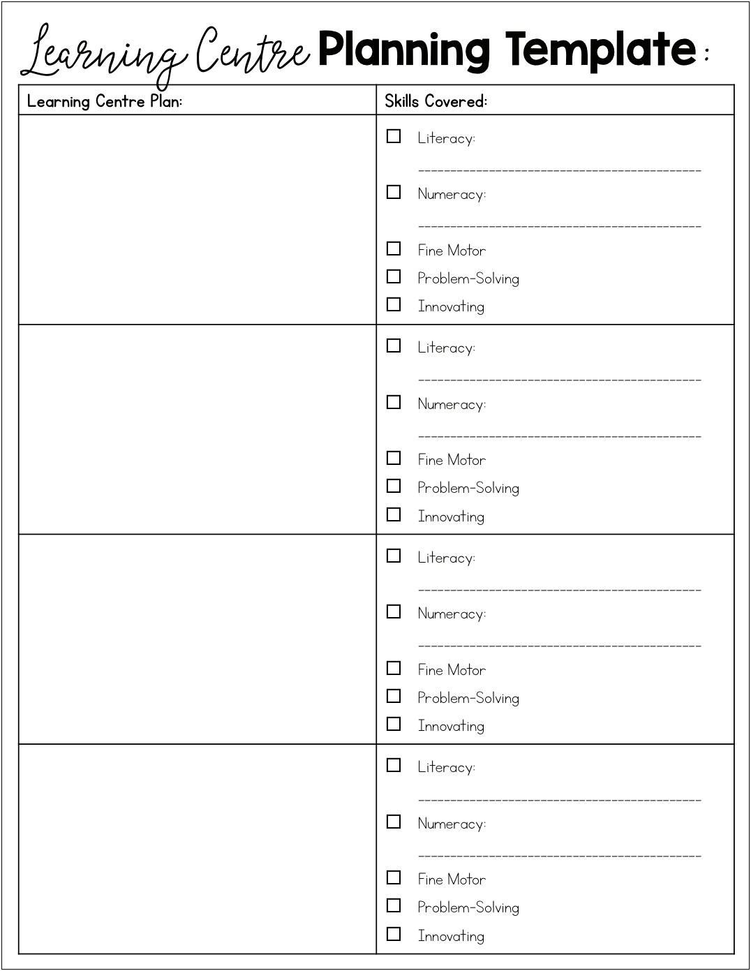 Kindergarten Guided Math Lesson Plan Template