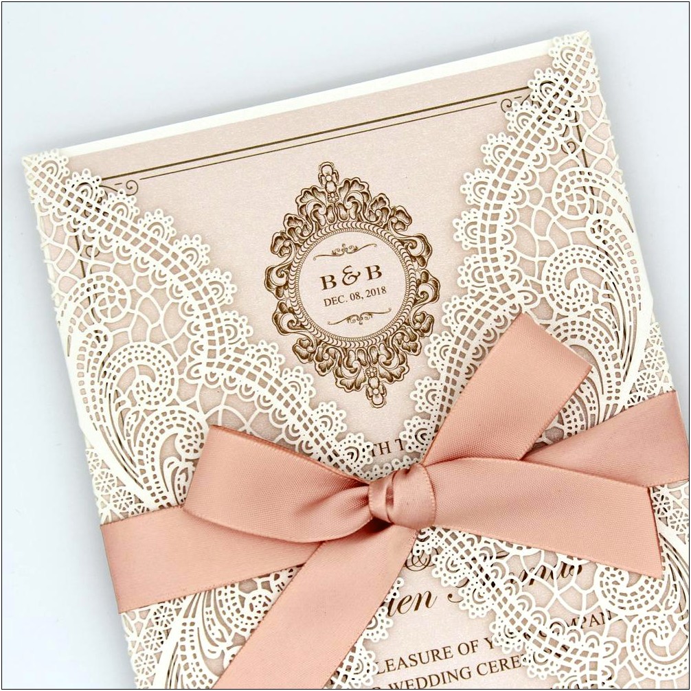 Lace Rose And Navy Wedding Invitations