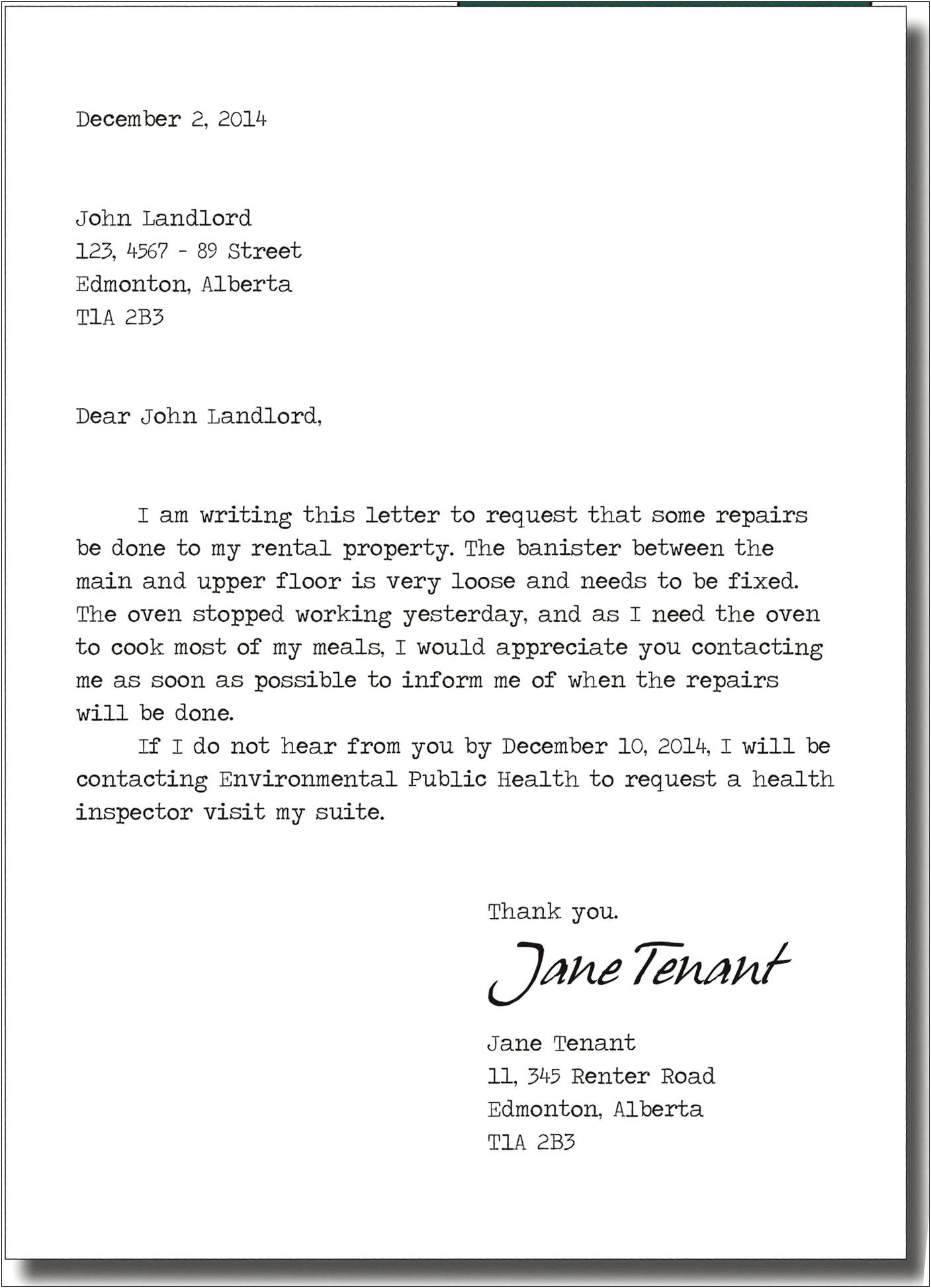 Landlord 2 Months Notice Template Letter