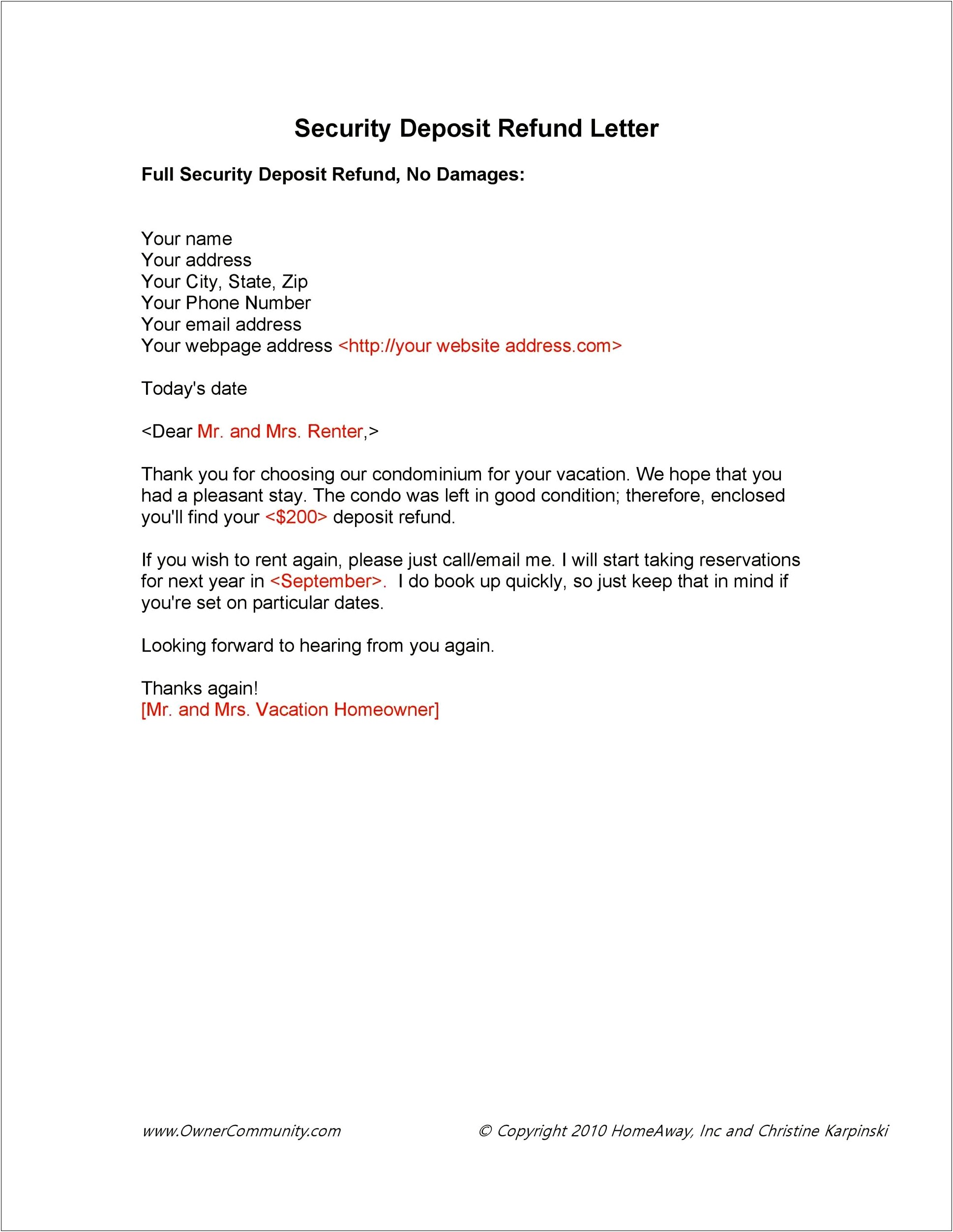 Landlord Deposit Letter Template Open Office