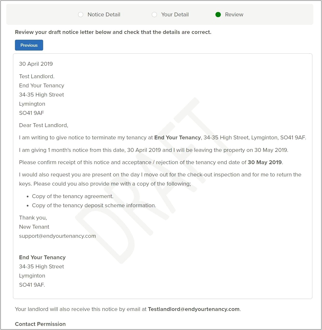 Landlord Ending Tenancy Agreement Letter Template