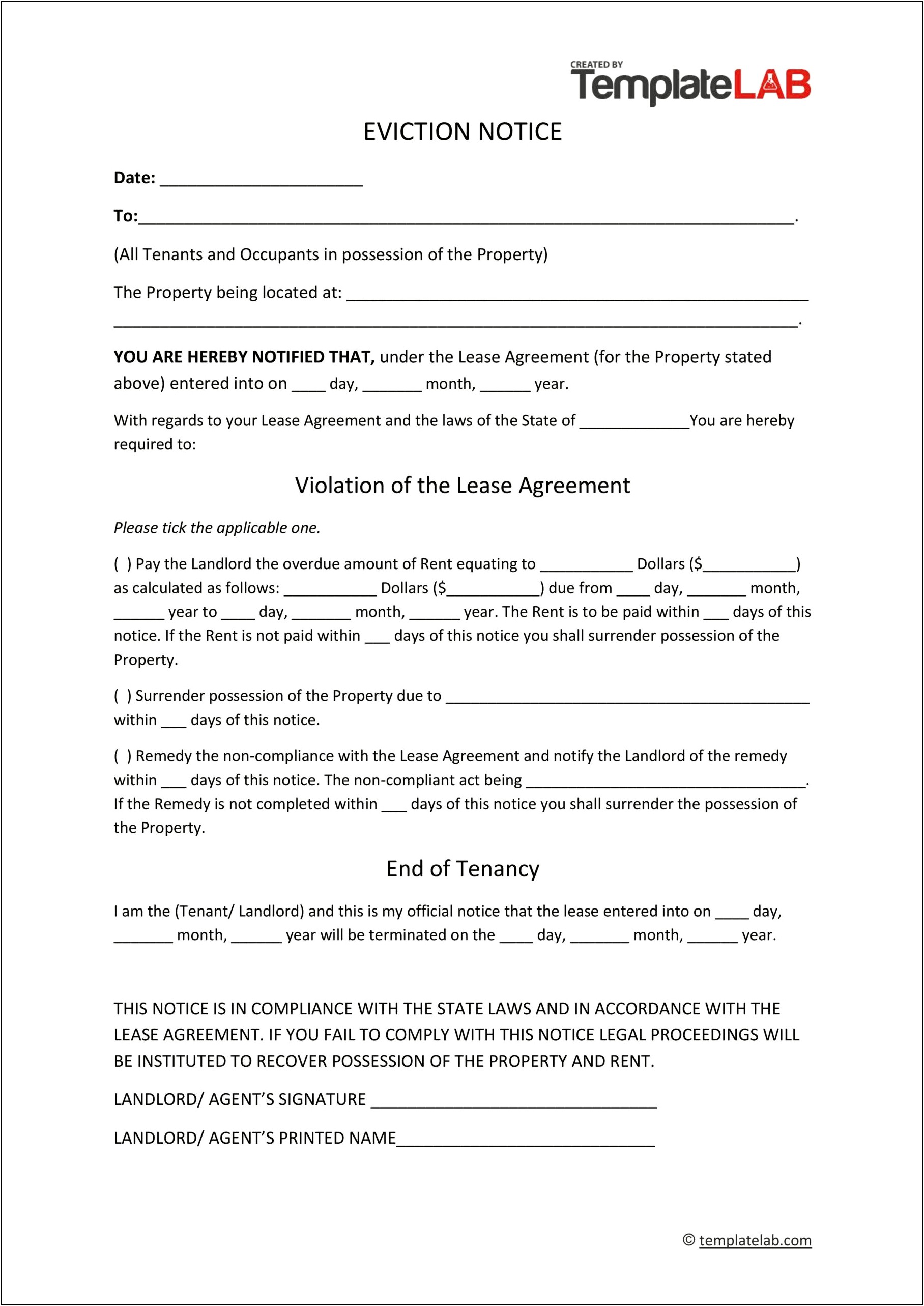 Landlord Ending Tenancy Letter Template Uk