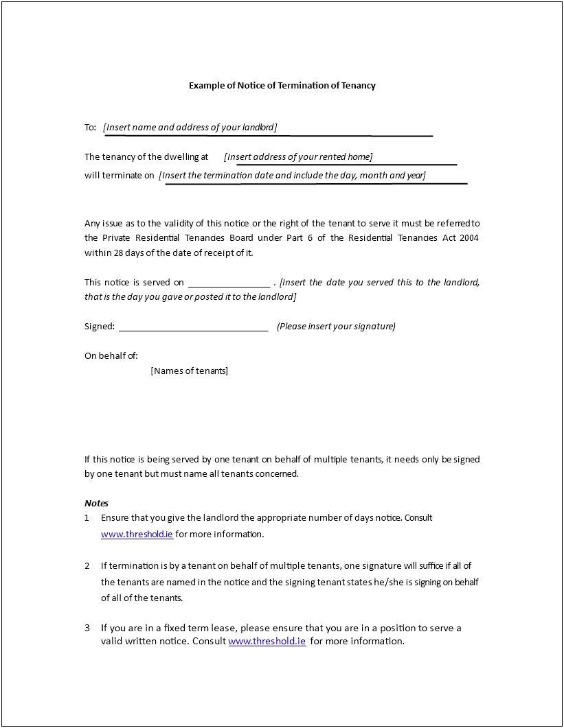 Landlord Letter Of Notice To Tenant Template