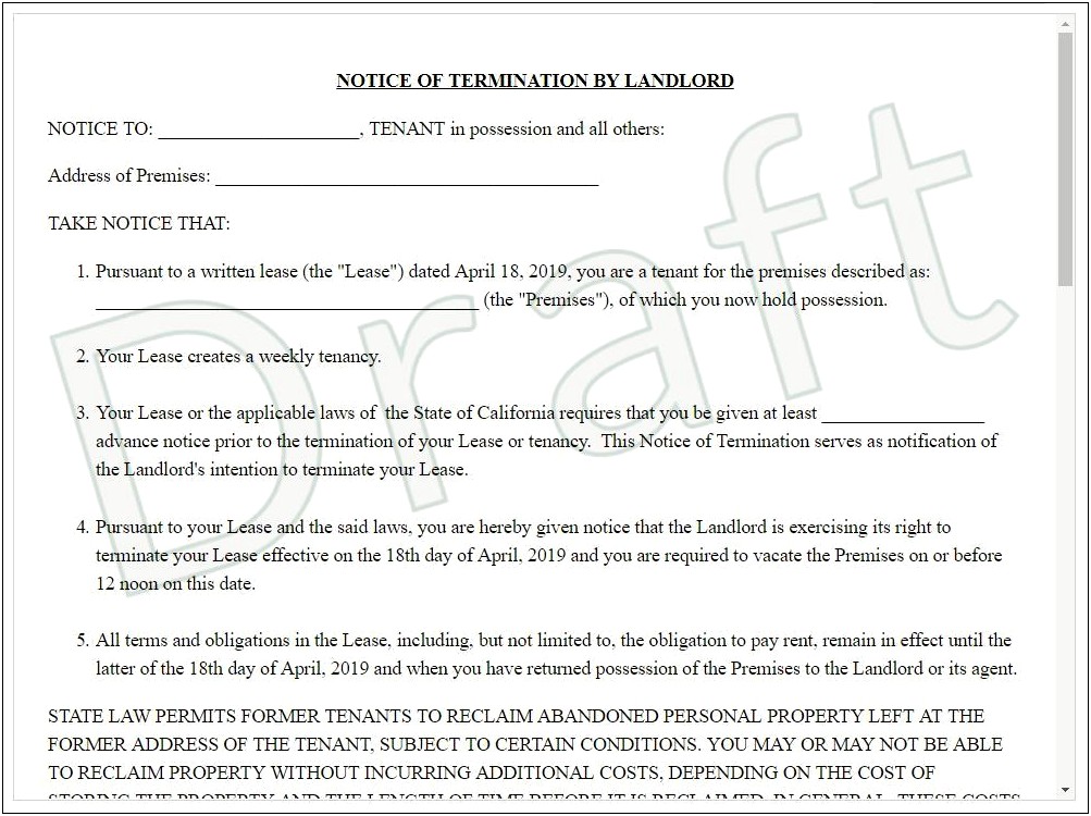 Landlord Letter To End Tenancy Agreement Template