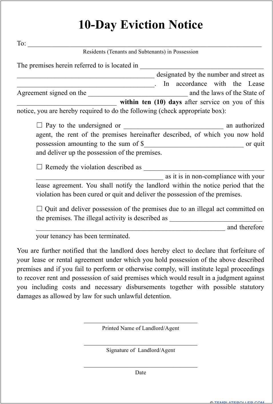 Landlord Letter To Tenant To Vacate Template