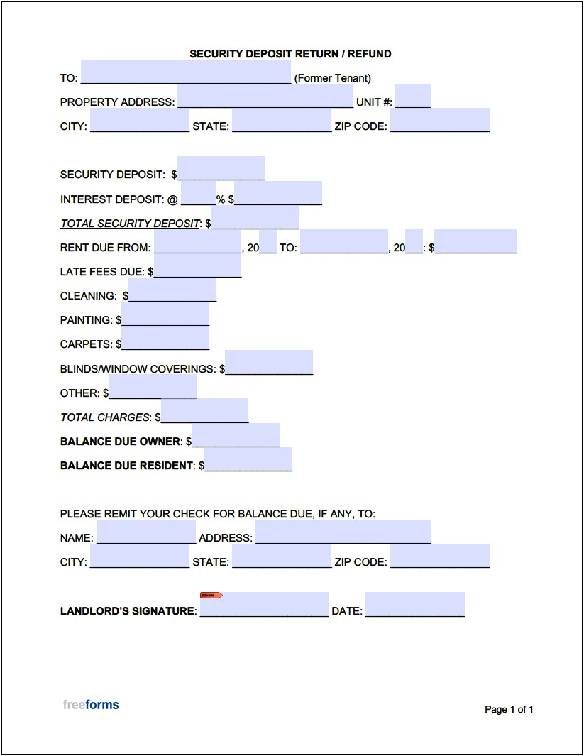 Landlord Security Deposit Refund Letter Template