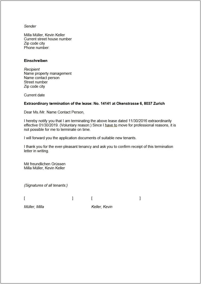 Landlord Termination Of Tenancy Letter Template