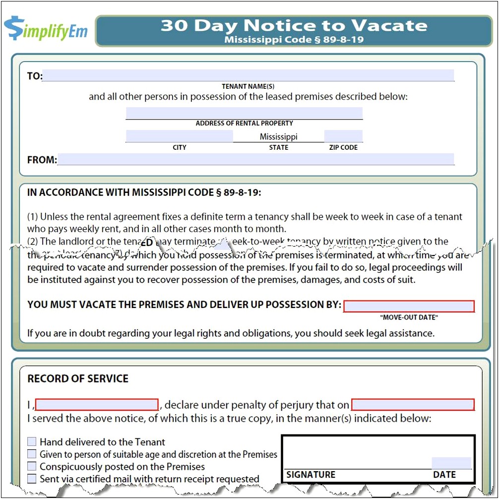 Landlords Template Of Letter To Vacate Rental Property