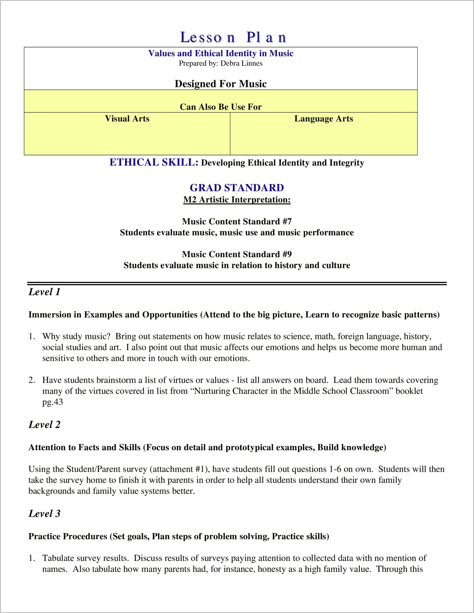 Language Arts Example Lesson Plan Template