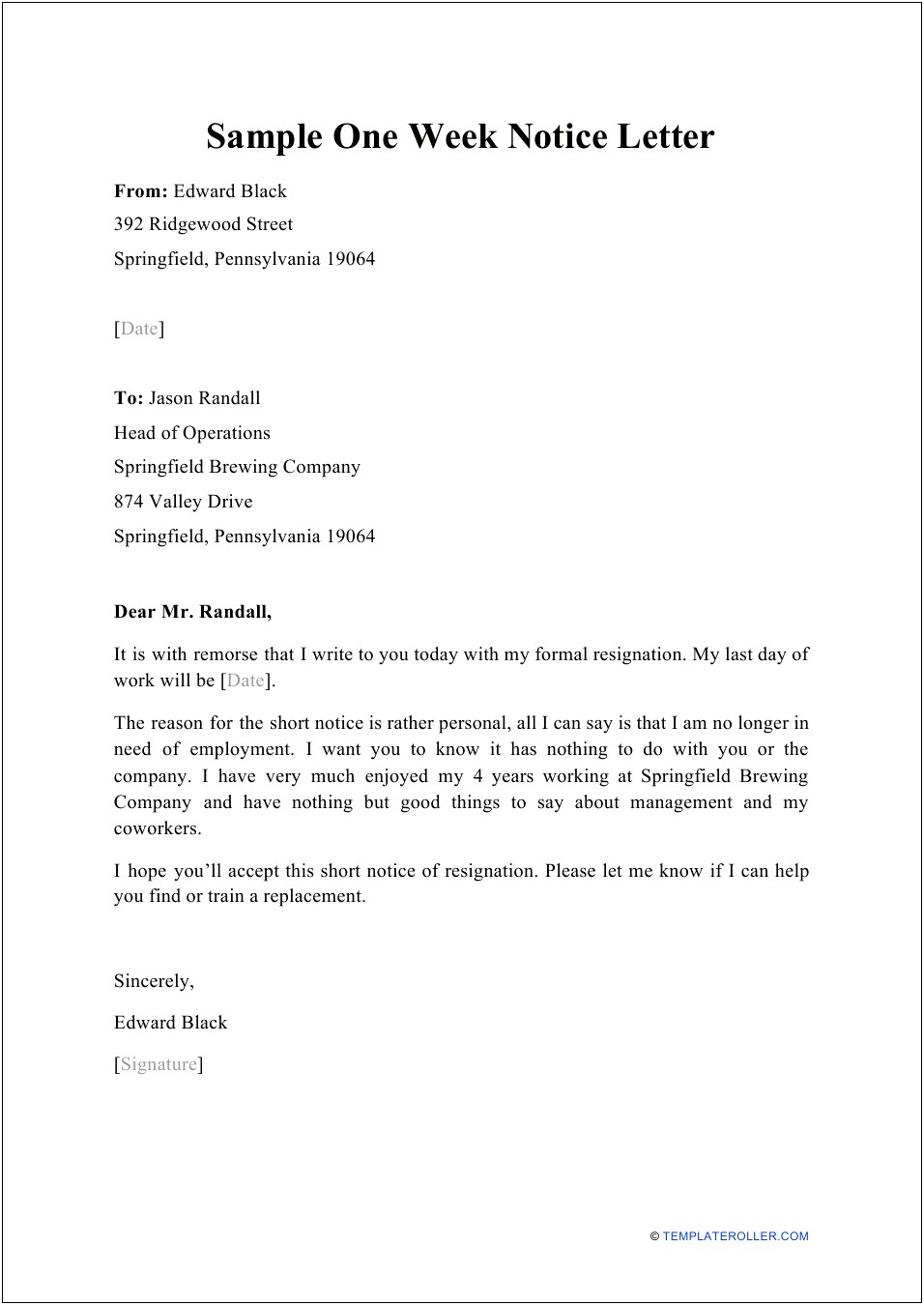 Last Day At Work Letter Template