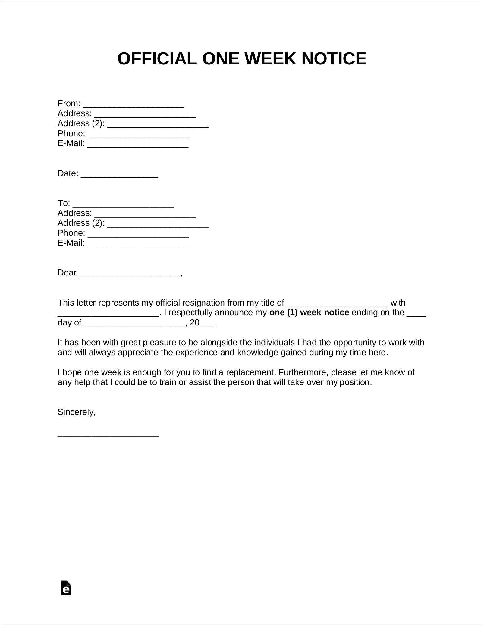 Last Week Of Work Letter Template