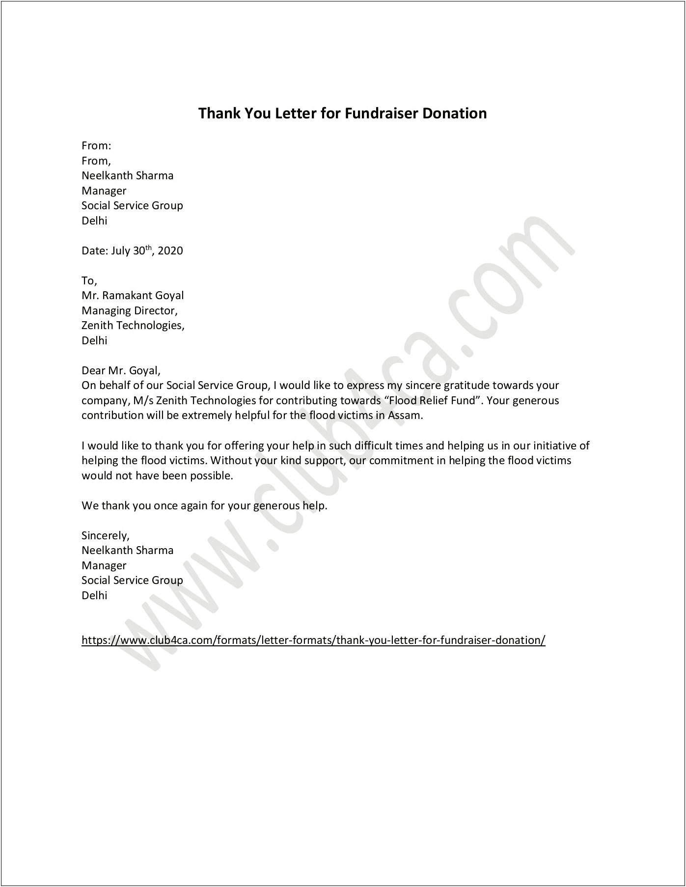 Latest Contibution Thank You Letter Template