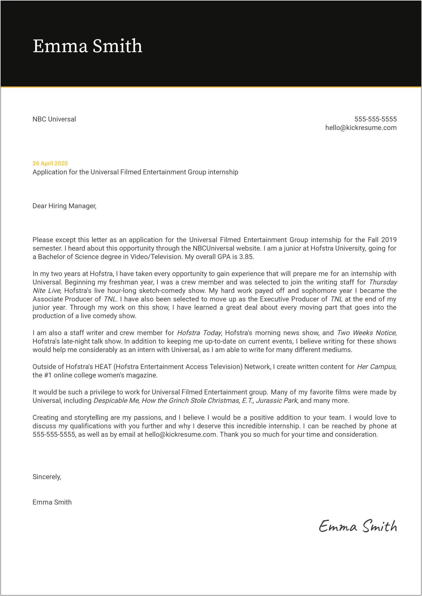 Law School Summer Internship Cover Letter Template