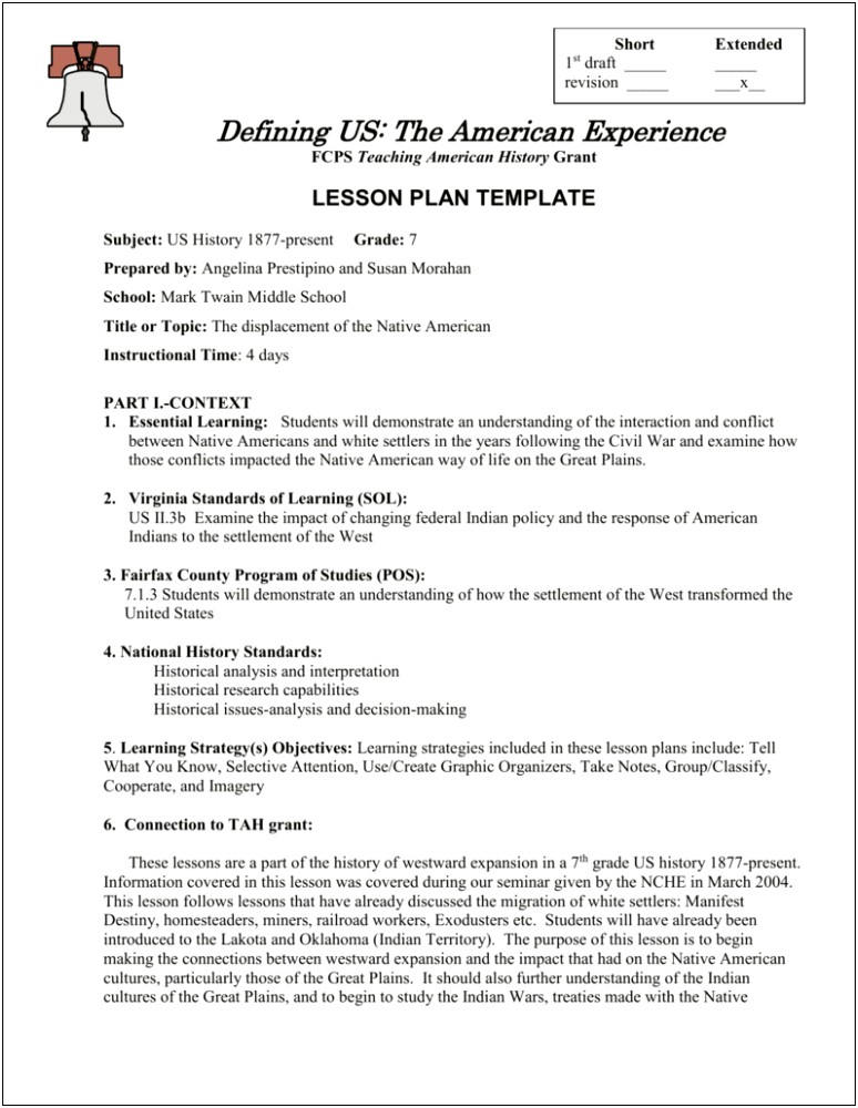 Learn Lesson Plan Template Fairfax County