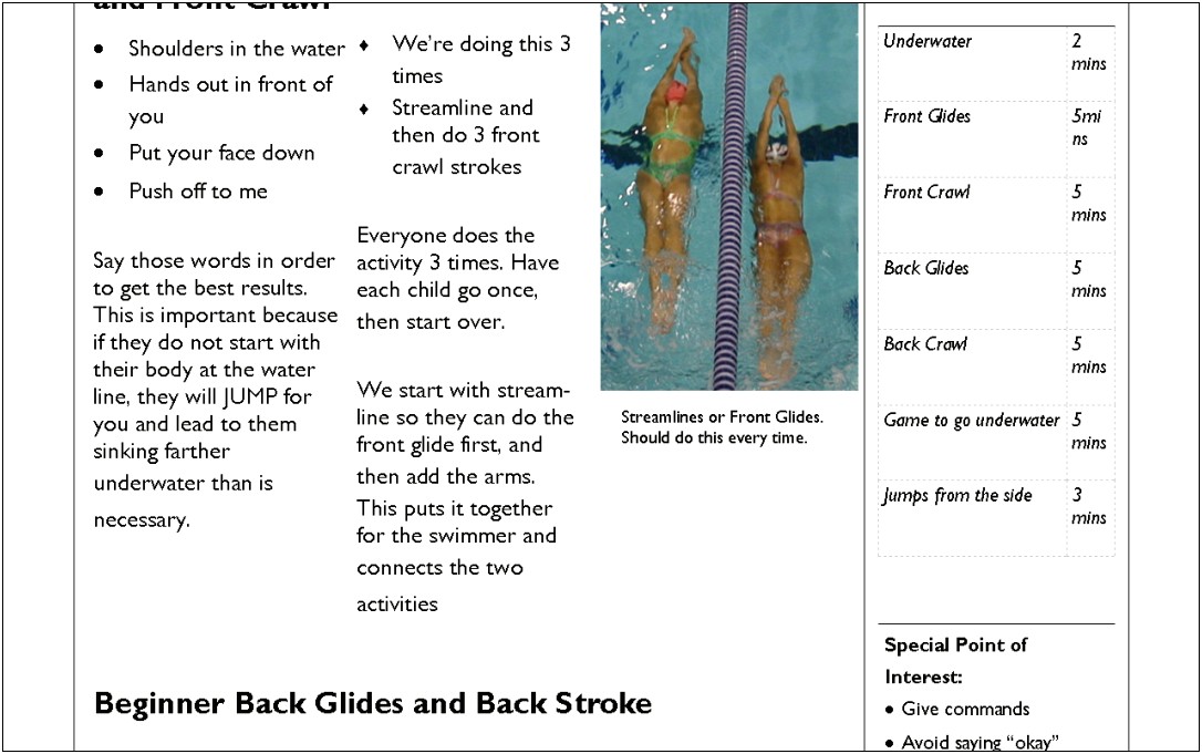 Learn To Swim Lesson Plan Template