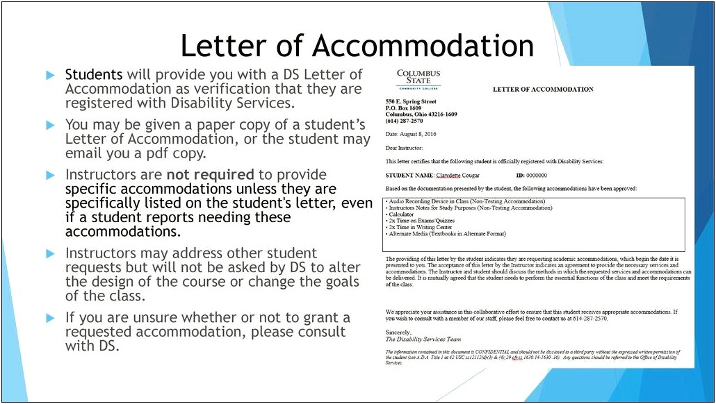 Learning Disabilities College Accommodation Letter Template