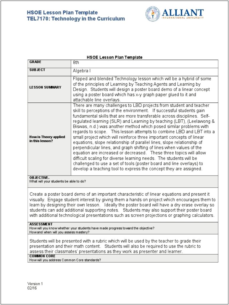 Learning Theory And The Instructional Plan Template