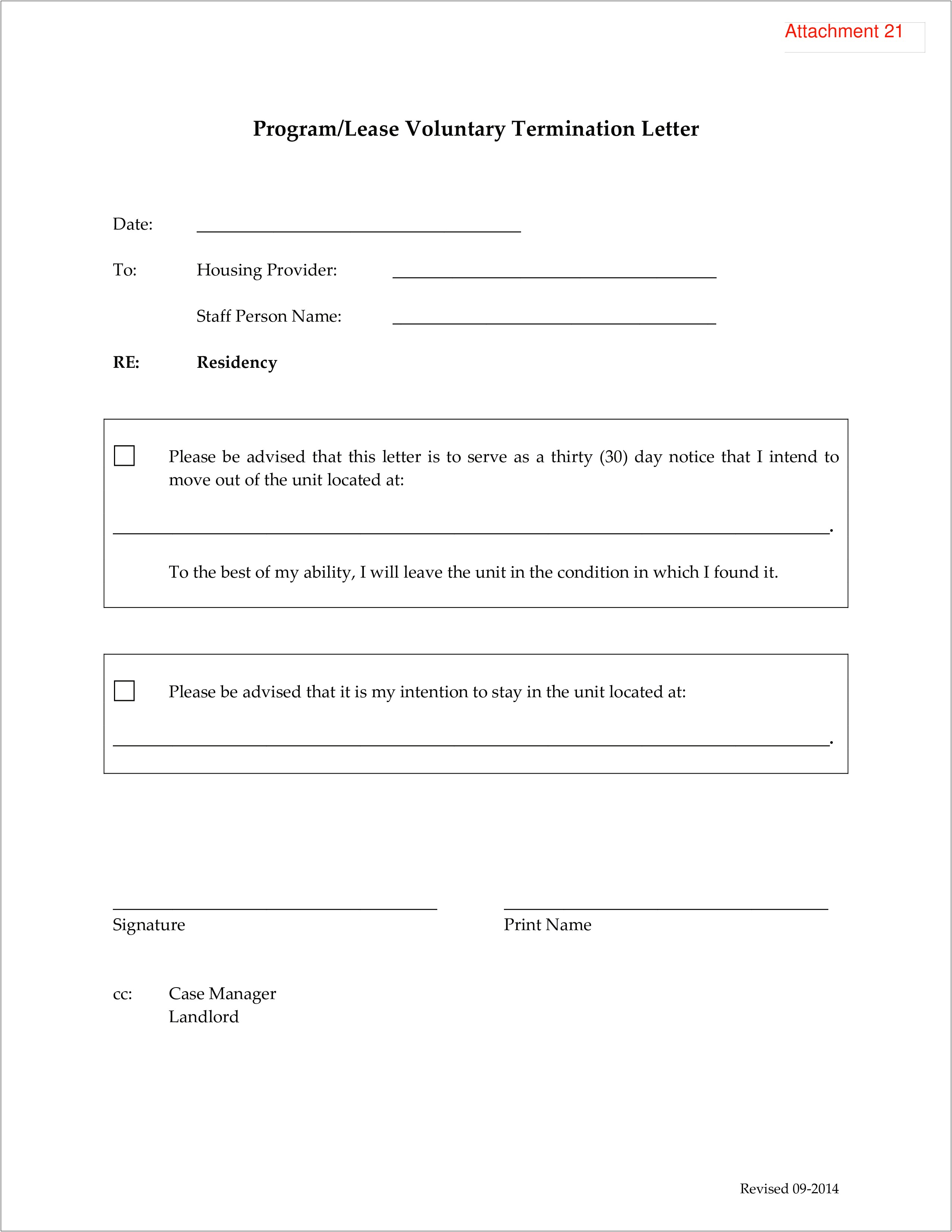 Lease 30 Day Notice Letter Template