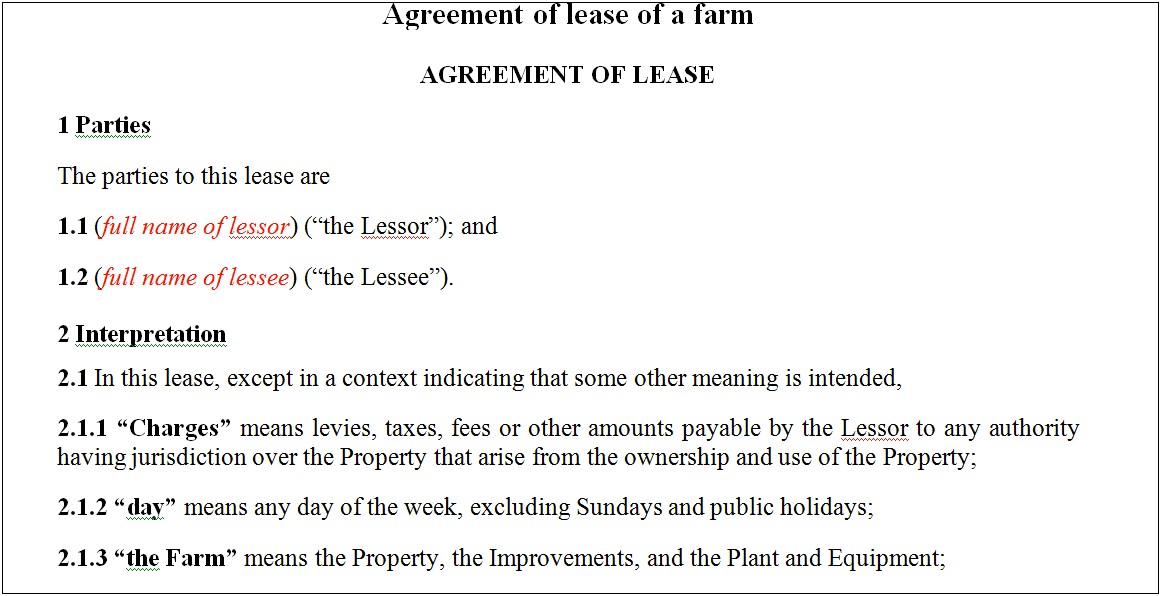 Lease Agreement South Africa Template Word