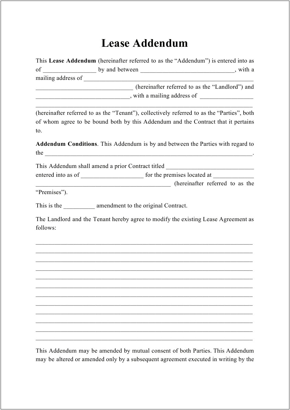 Lease Agreement Template Word Long Form