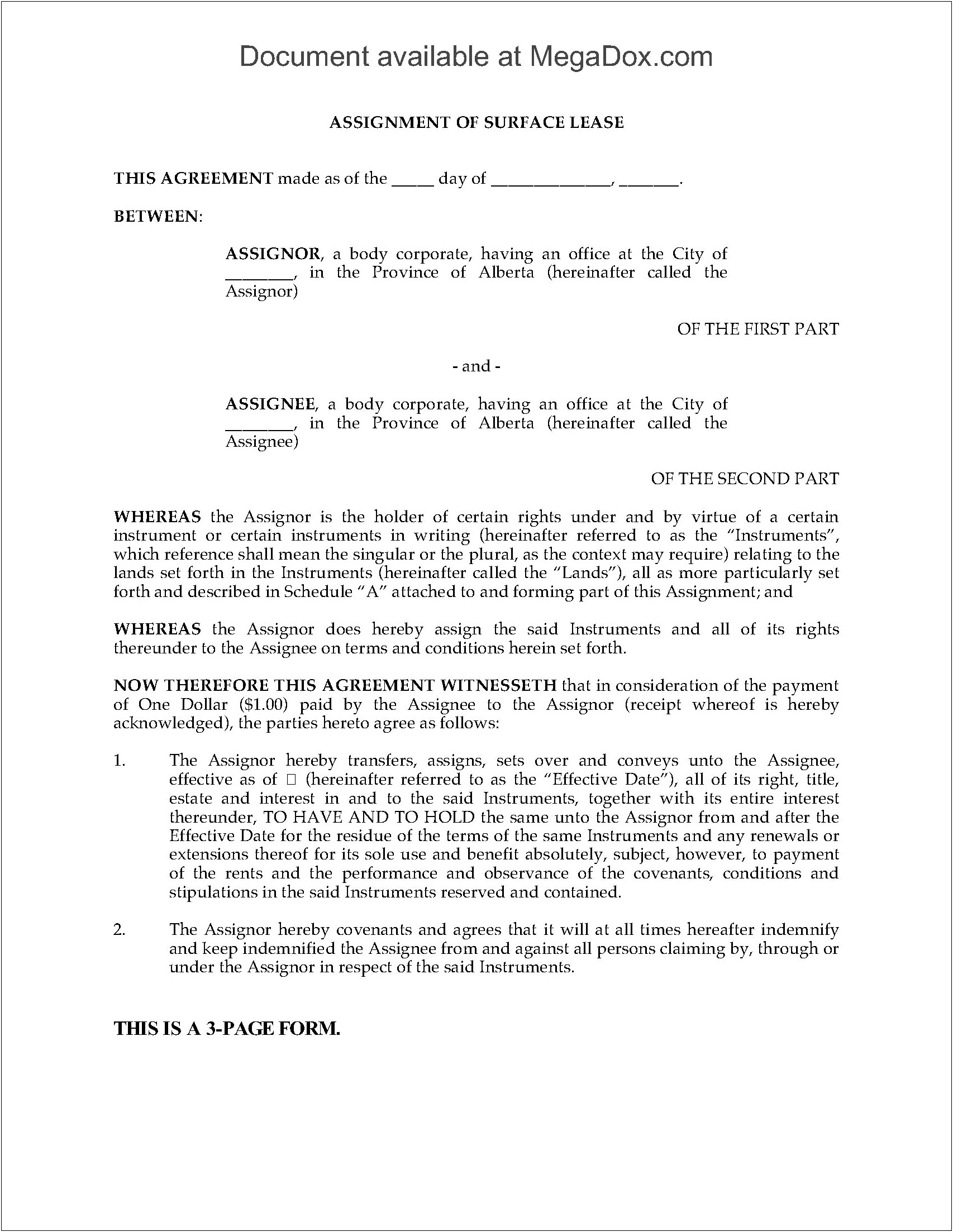 Lease Assignment Letter Of Intent Template