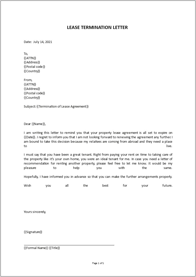 Lease Renewal Letter To Landlord Template