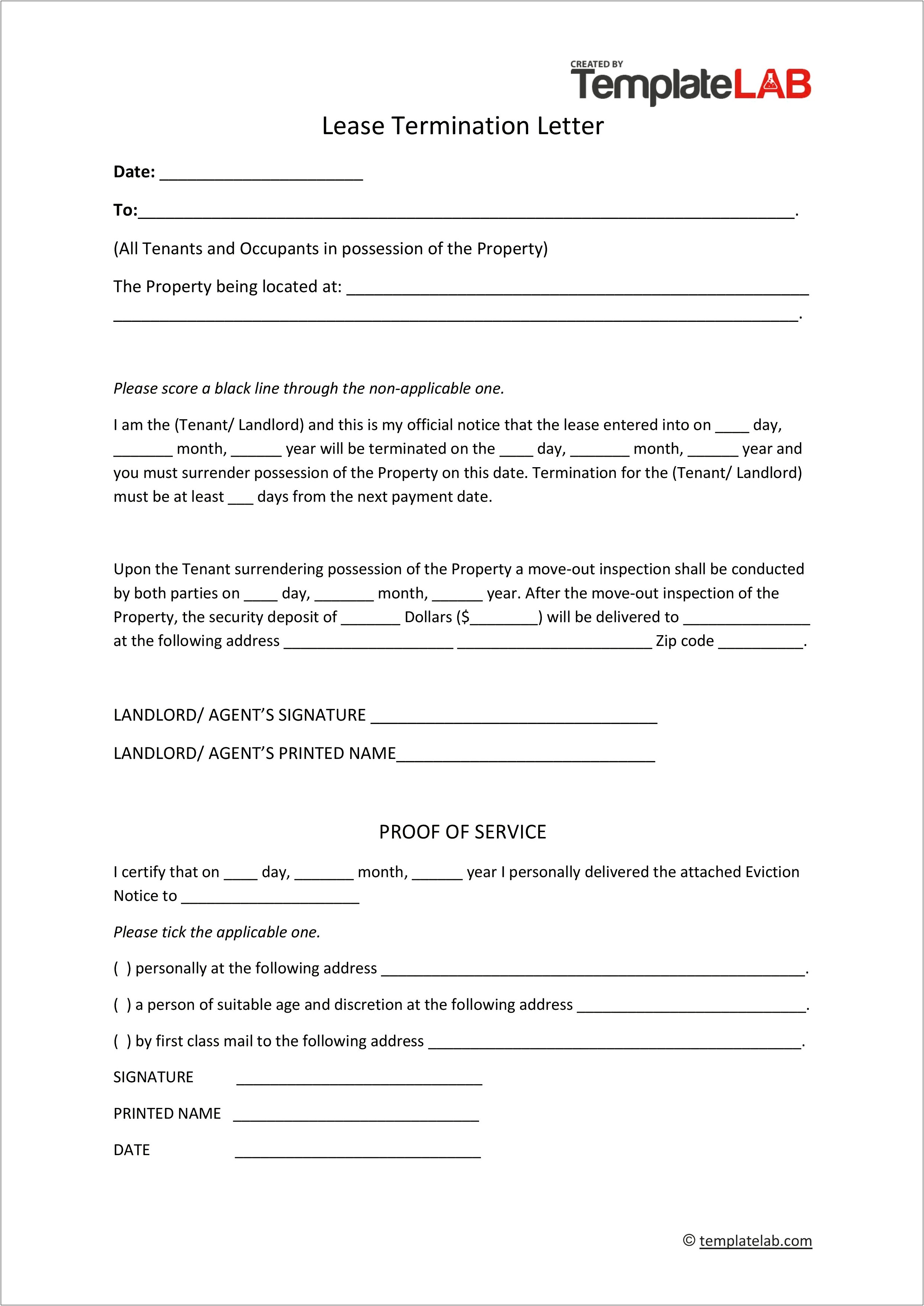 Lease Termination Letter To Landlord Template