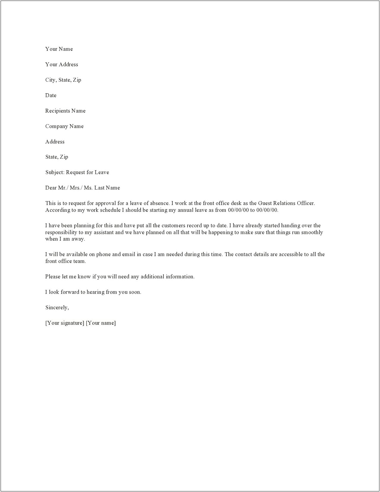 Leave Of Absence From School Letter Template