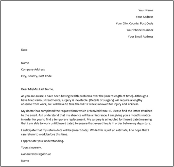 Leave Of Absence Letter Template From Employer