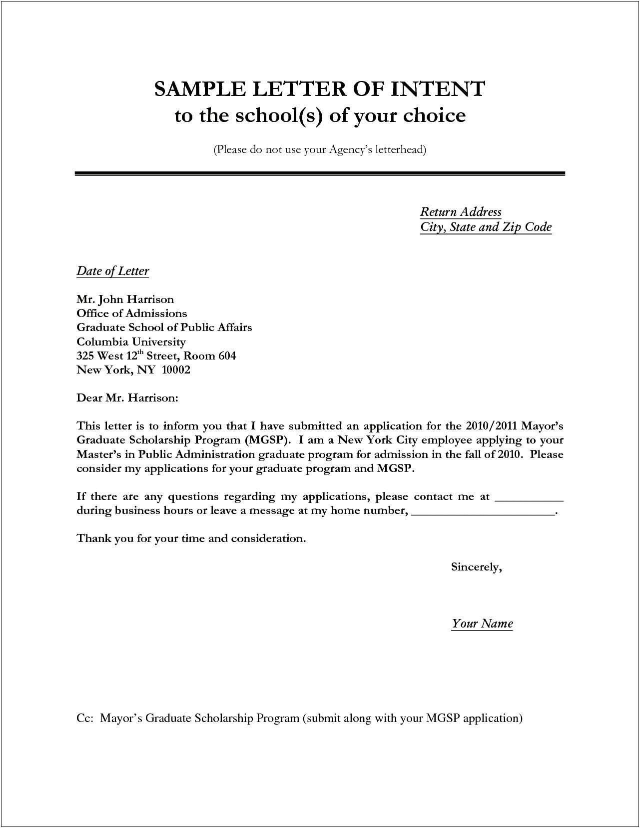 Legal Documents Letter Of Intent Template