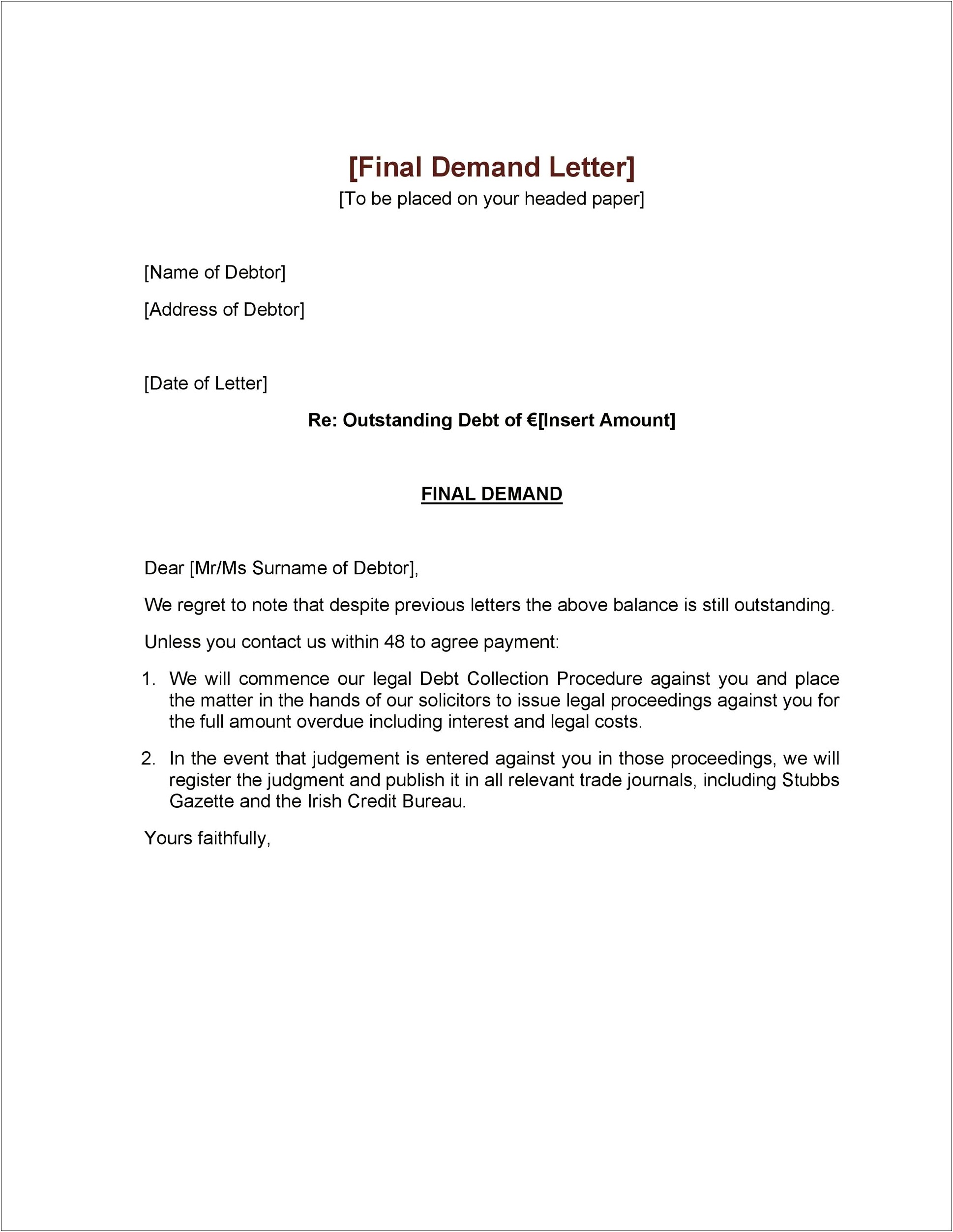 Legal Letter Of Demand Template South Africa