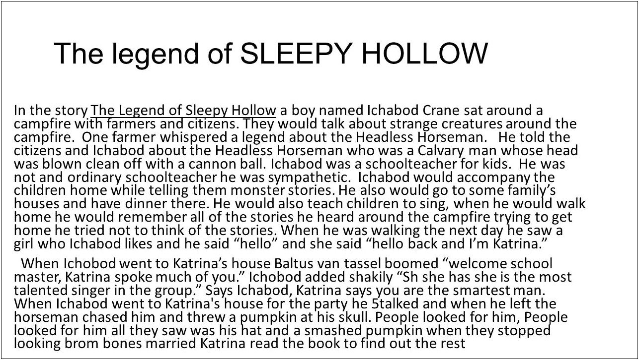 Legend Of Sleepy Hollow Word Template
