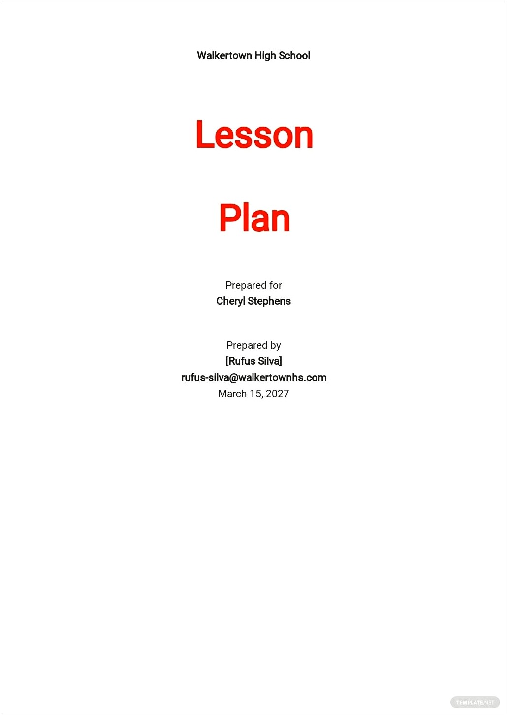 Lesson Plan For Physical Education Template