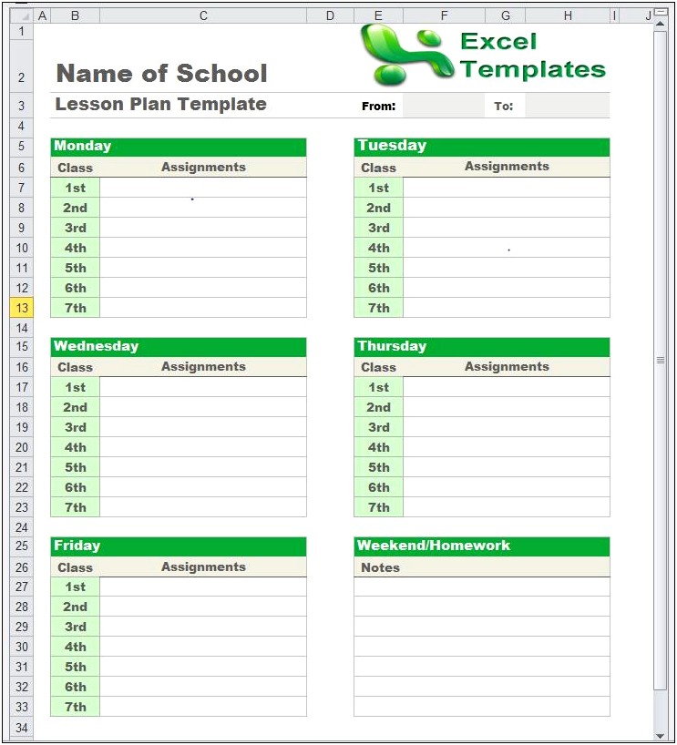 Lesson Plan Format Template Excel Spreadsheet