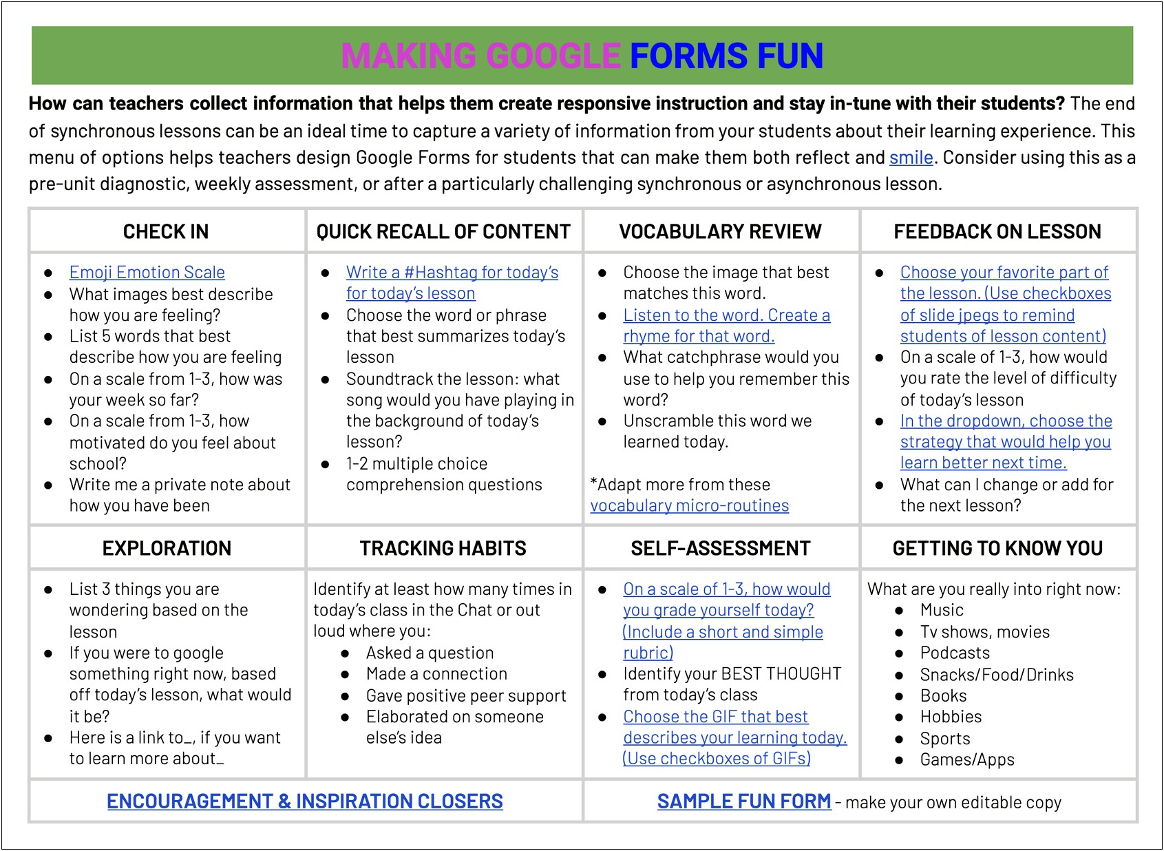 Lesson Plan Google Forms Lesson Plan Template