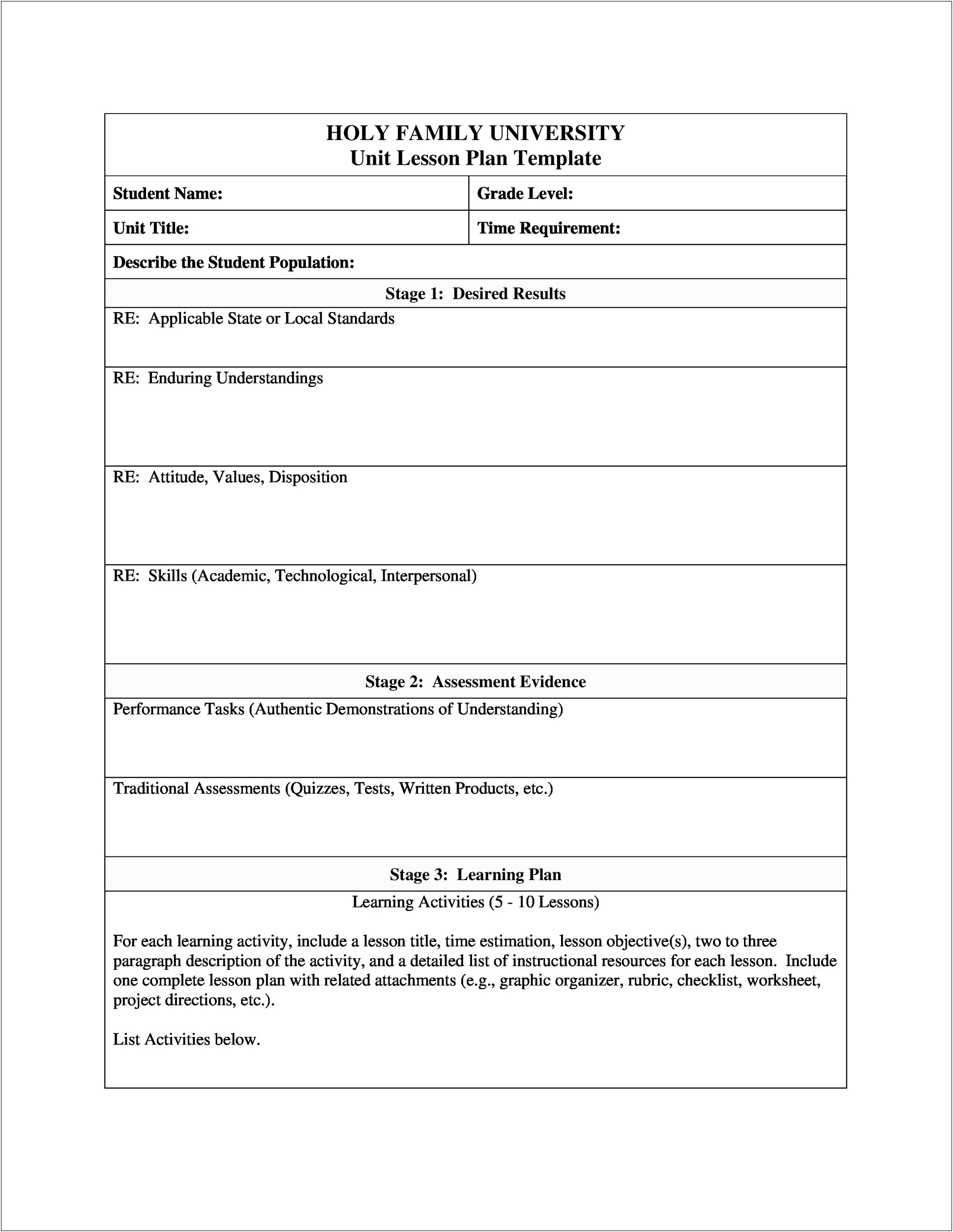 Lesson Plan High School Template Project