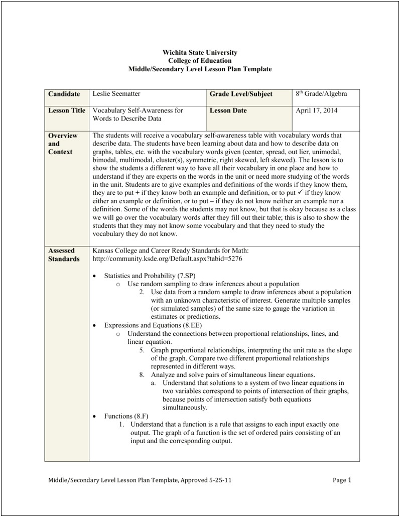 Lesson Plan Template College And Career Readiness