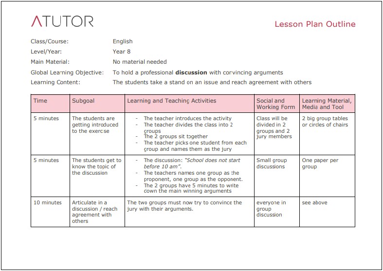 Lesson Plan Template Filled Out Ca